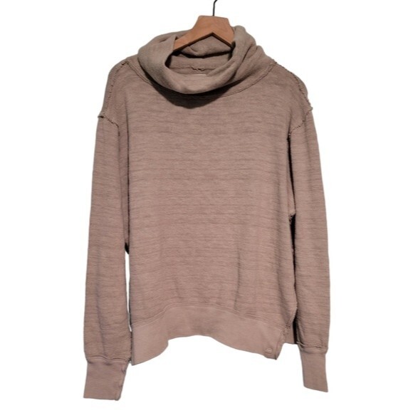 Free People We The Free Taupe Cowl Neck Distressed Boho Sweater Size Medium - Picture 1 of 6